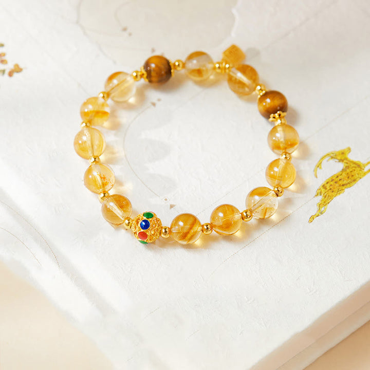 Buddha Stones925スターリングシルバー フーキャラクター シトリン タイガーアイ プロテクションブレスレット