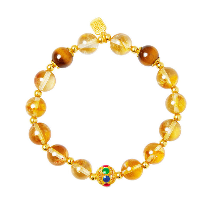 Buddha Stones925スターリングシルバー フーキャラクター シトリン タイガーアイ プロテクションブレスレット