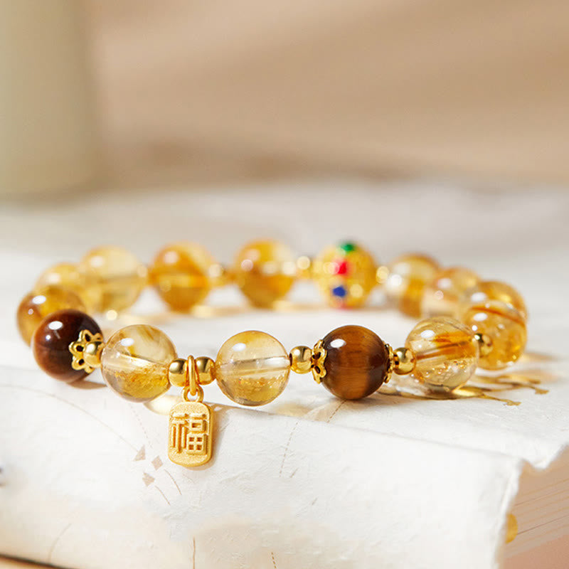 Buddha Stones925スターリングシルバー フーキャラクター シトリン タイガーアイ プロテクションブレスレット