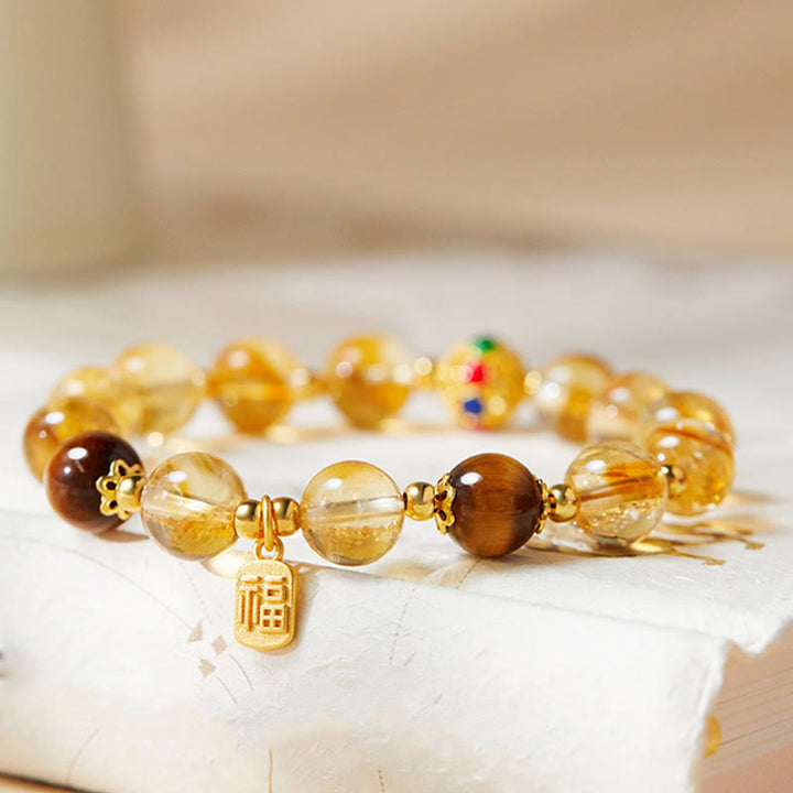 Buddha Stones925スターリングシルバー フーキャラクター シトリン タイガーアイ プロテクションブレスレット