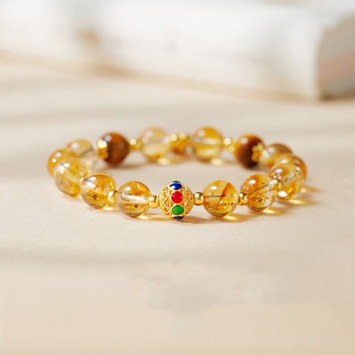 Buddha Stones925スターリングシルバー フーキャラクター シトリン タイガーアイ プロテクションブレスレット