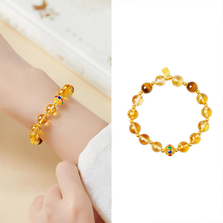 Buddha Stones925スターリングシルバー フーキャラクター シトリン タイガーアイ プロテクションブレスレット