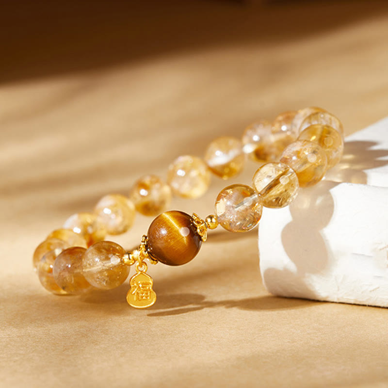 Buddha Stones925 スターリングシルバー ひょうたん 福文字 シトリン タイガーアイ 繁栄のブレスレット