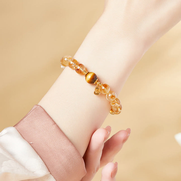 Buddha Stones925 スターリングシルバー ひょうたん 福文字 シトリン タイガーアイ 繁栄のブレスレット