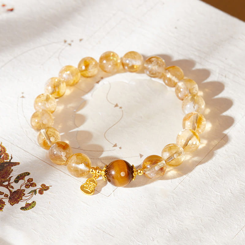 Buddha Stones925 スターリングシルバー ひょうたん 福文字 シトリン タイガーアイ 繁栄のブレスレット