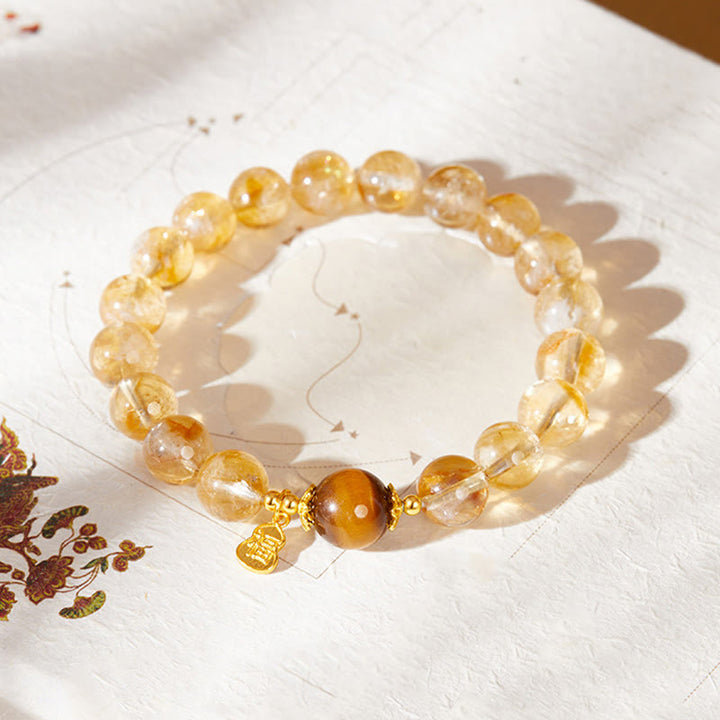 Buddha Stones925 スターリングシルバー ひょうたん 福文字 シトリン タイガーアイ 繁栄のブレスレット