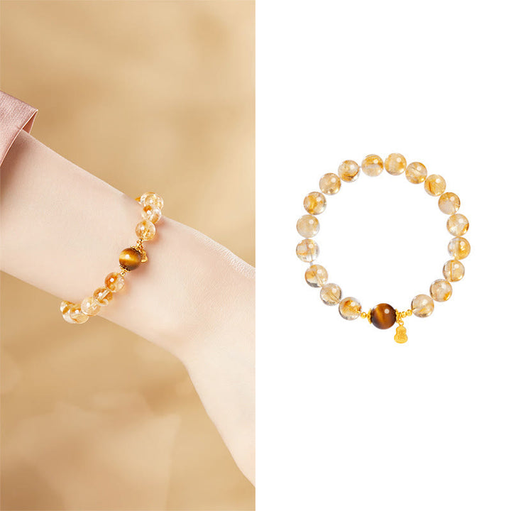 Buddha Stones925 スターリングシルバー ひょうたん 福文字 シトリン タイガーアイ 繁栄のブレスレット