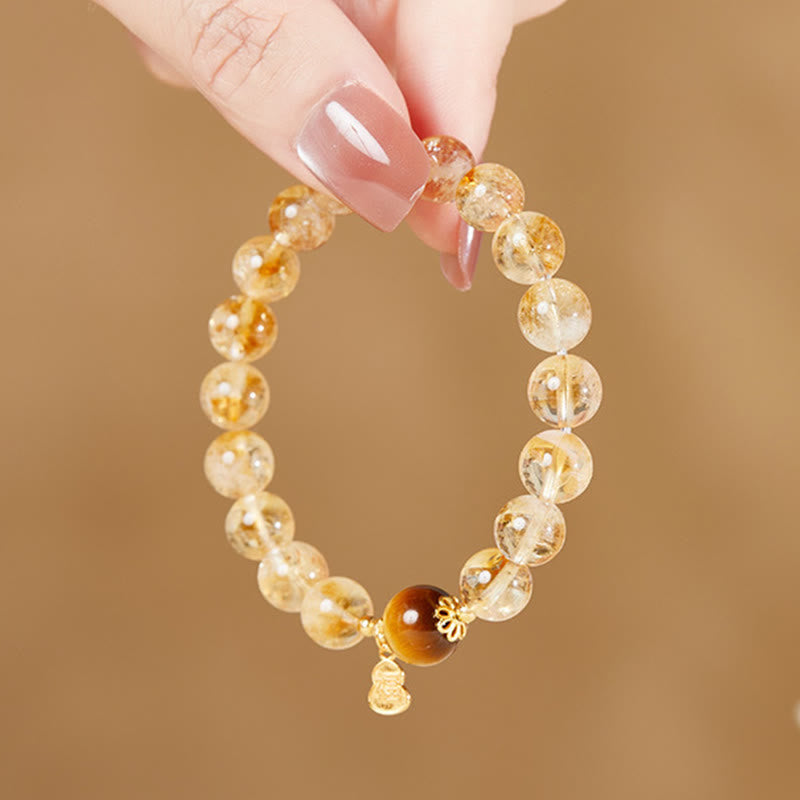 Buddha Stones925 スターリングシルバー ひょうたん 福文字 シトリン タイガーアイ 繁栄のブレスレット