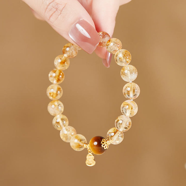 Buddha Stones925 スターリングシルバー ひょうたん 福文字 シトリン タイガーアイ 繁栄のブレスレット