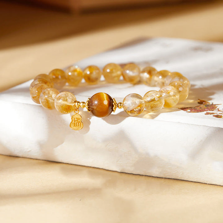 Buddha Stones925 スターリングシルバー ひょうたん 福文字 シトリン タイガーアイ 繁栄のブレスレット - シトリン（手首周り：17～19cm） - image 0