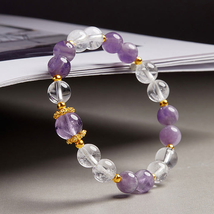 Buddha Stones 925スターリングシルバー 天然アメジスト ホワイトクリスタル バランスブレスレット - image 2