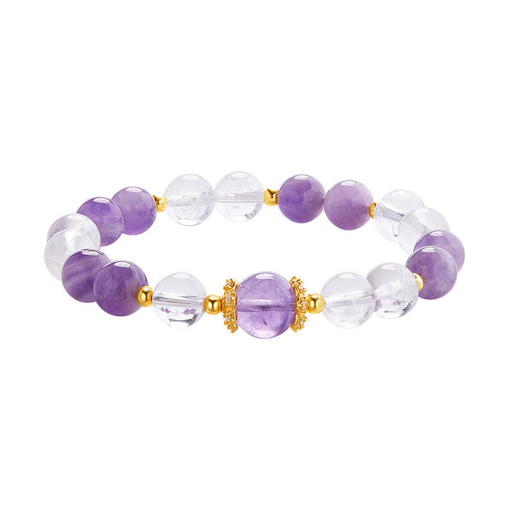 Buddha Stones 925スターリングシルバー 天然アメジスト ホワイトクリスタル バランスブレスレット