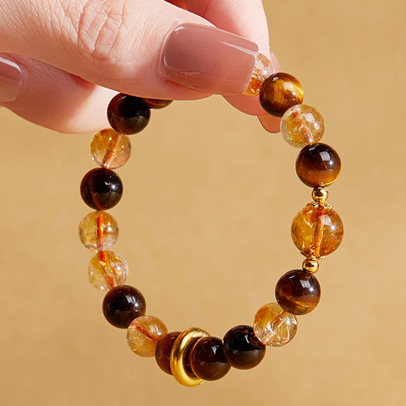 Buddha Stones 999スターリングシルバー 天然シトリン タイガーアイ ピース平和のお守りチャーム守護ブレスレット - image 3