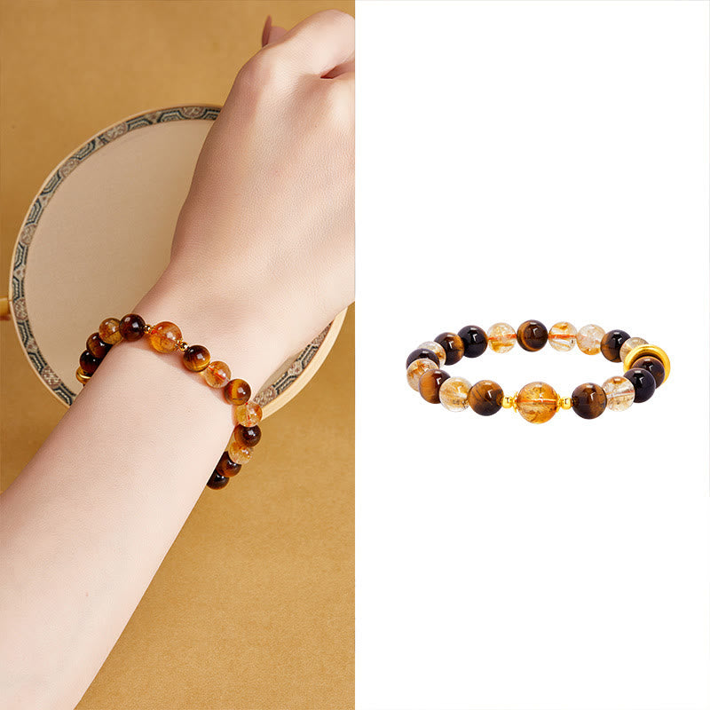 Buddha Stones 999スターリングシルバー 天然シトリン タイガーアイ ピース平和のお守りチャーム守護ブレスレット - image 11