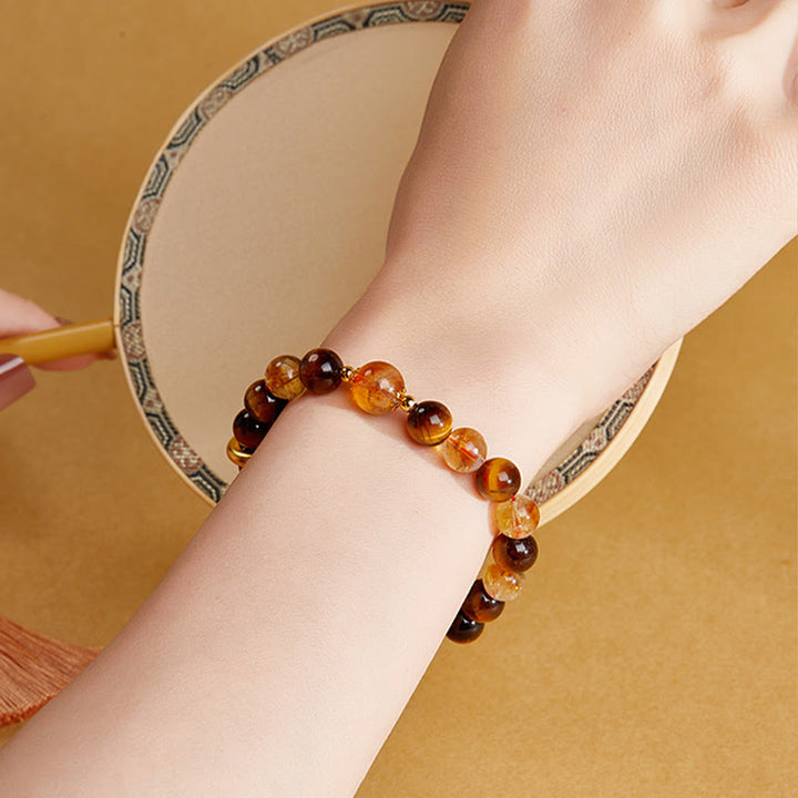 Buddha Stones 999スターリングシルバー 天然シトリン タイガーアイ ピース平和のお守りチャーム守護ブレスレット - image 10