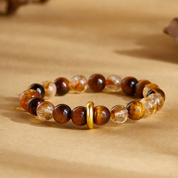 Buddha Stones 999スターリングシルバー 天然シトリン タイガーアイ ピース平和のお守りチャーム守護ブレスレット - シトリン（手首周り：17～19cm） - image 0