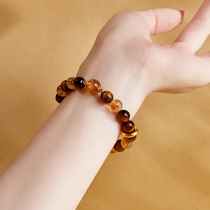 Buddha Stones 999スターリングシルバー 天然シトリン タイガーアイ ピース平和のお守りチャーム守護ブレスレット - image 9