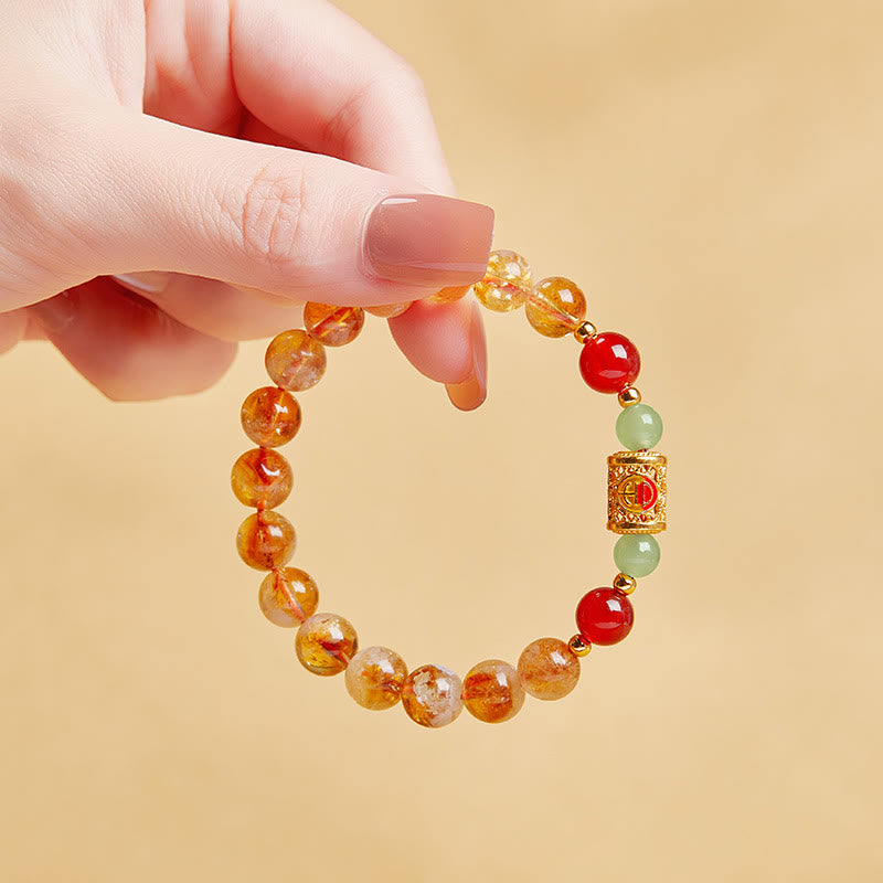 Buddha Stones 999スターリングシルバー 天然シトリン レッドアゲート 和田翡翠ビーズ 守護ブレスレット