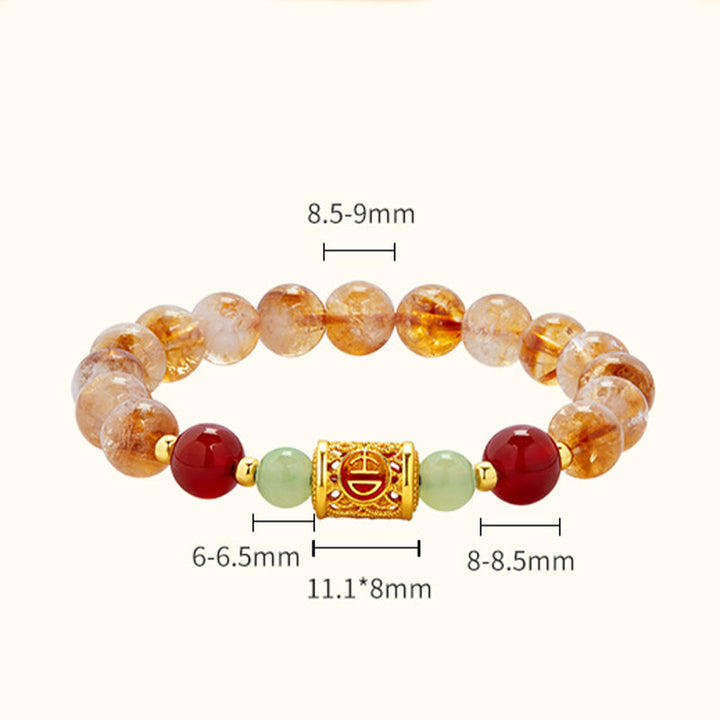 Buddha Stones 999スターリングシルバー 天然シトリン レッドアゲート 和田翡翠ビーズ 守護ブレスレット