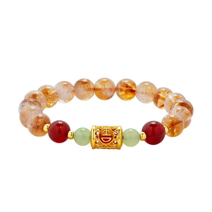 Buddha Stones 999スターリングシルバー 天然シトリン レッドアゲート 和田翡翠ビーズ 守護ブレスレット