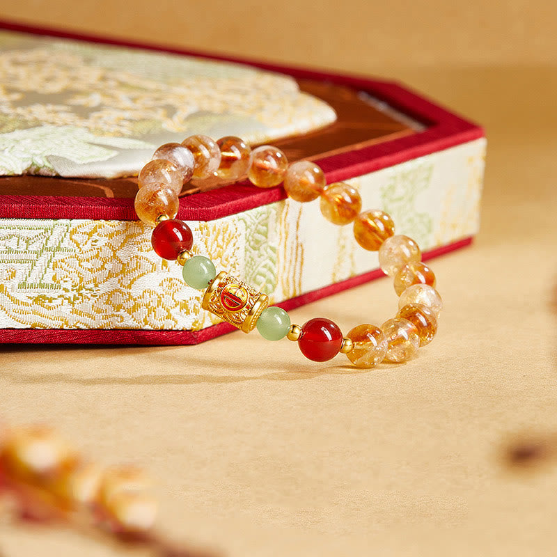 Buddha Stones 999スターリングシルバー 天然シトリン レッドアゲート 和田翡翠ビーズ守護ブレスレット - image 1
