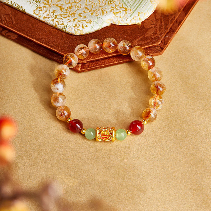 Buddha Stones 999スターリングシルバー 天然シトリン レッドアゲート 和田翡翠ビーズ 守護ブレスレット
