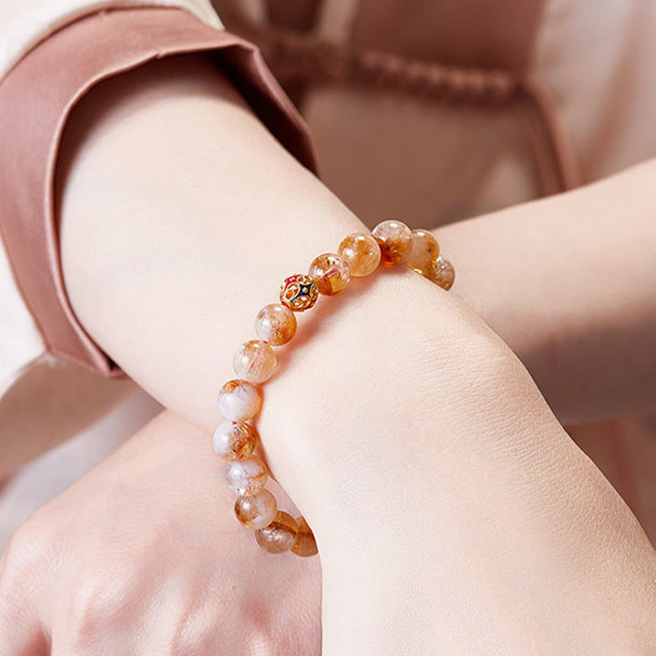 Buddha Stones 999スターリングシルバー 天然シトリンフラワーボールビーズ 保護ブレスレット