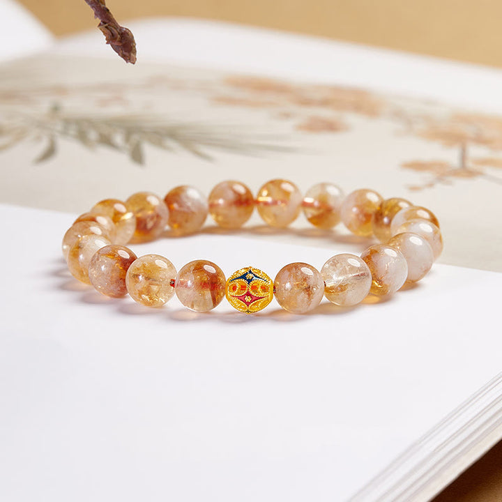 Buddha Stones 999スターリングシルバー 天然シトリンフラワーボールビーズ 保護ブレスレット
