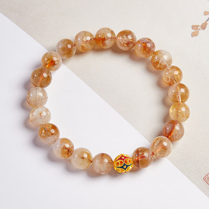 Buddha Stones 999スターリングシルバー 天然シトリンフラワーボールビーズ 保護ブレスレット