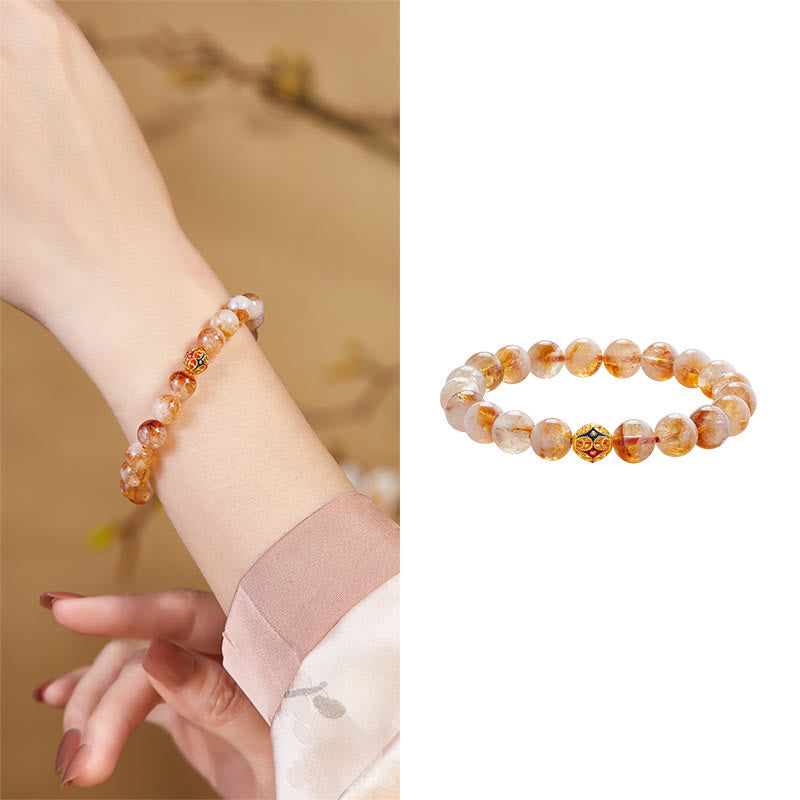Buddha Stones 999スターリングシルバー 天然シトリンフラワーボールビーズ 保護ブレスレット