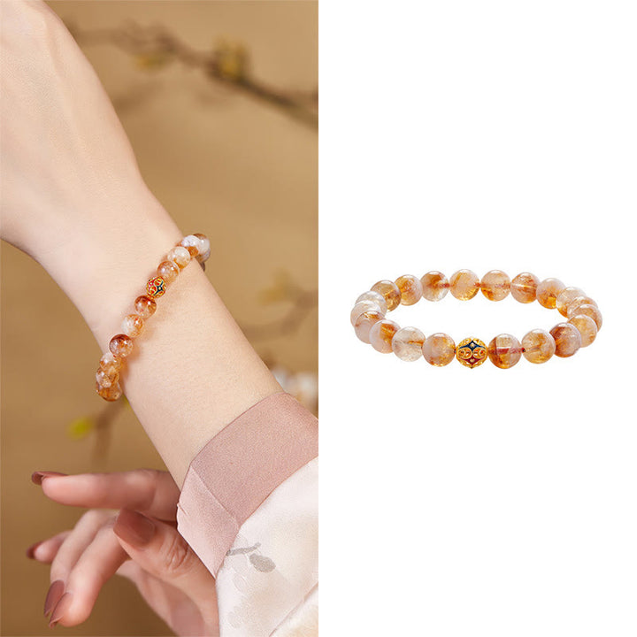 Buddha Stones 999スターリングシルバー 天然シトリンフラワーボールビーズ 保護ブレスレット