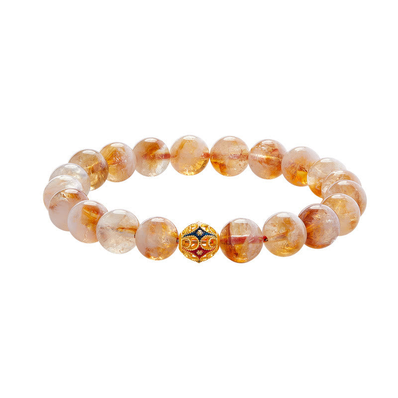 Buddha Stones 999スターリングシルバー 天然シトリンフラワーボールビーズ 保護ブレスレット