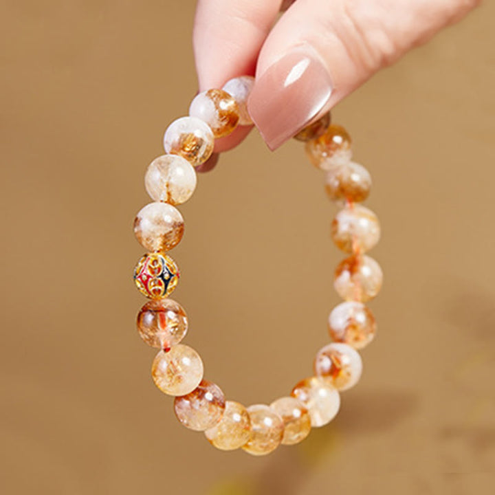 Buddha Stones 999スターリングシルバー 天然シトリンフラワーボールビーズ 保護ブレスレット