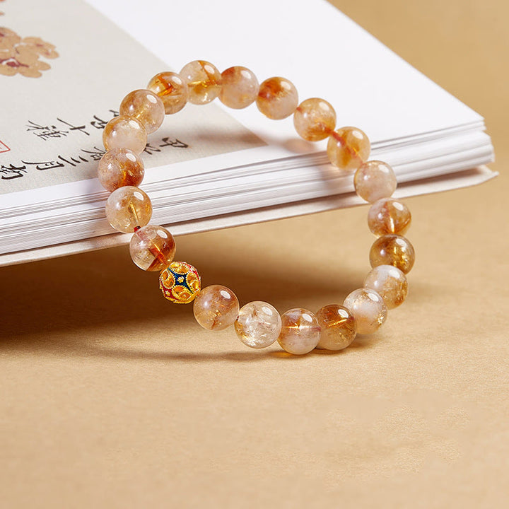 Buddha Stones 999スターリングシルバー 天然シトリンフラワーボールビーズ 保護ブレスレット