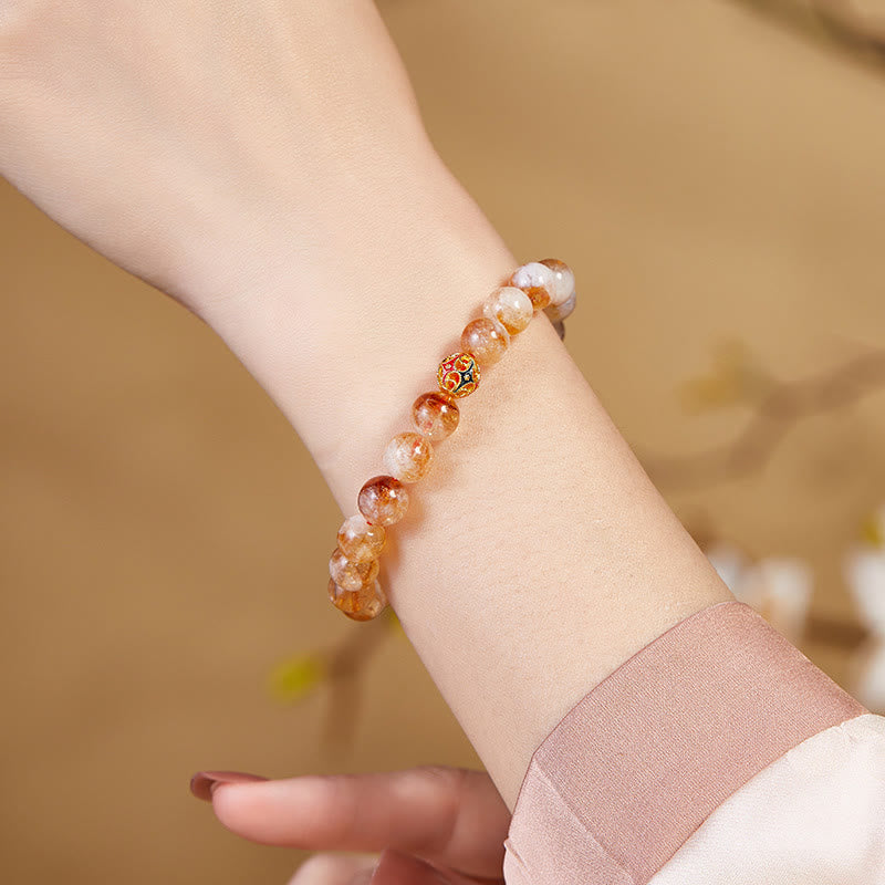 Buddha Stones 999スターリングシルバー 天然シトリンフラワーボールビーズ 保護ブレスレット