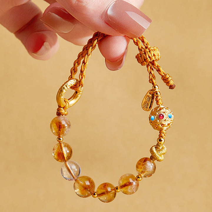 Buddha Stones 925スターリングシルバー 天然シトリン ホワイトクリスタル ピースバックル 意味 福 性格 保護 編み込み ストリングブレスレット