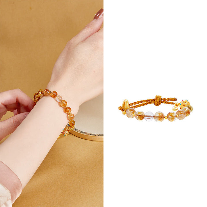 Buddha Stones 925スターリングシルバー 天然シトリン ホワイトクリスタル ピースバックル 意味 福 性格 保護 編み込み ストリングブレスレット