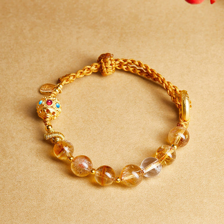 Buddha Stones 925スターリングシルバー 天然シトリン ホワイトクリスタル ピースバックル 意味 福 性格 保護 編み込み ストリングブレスレット