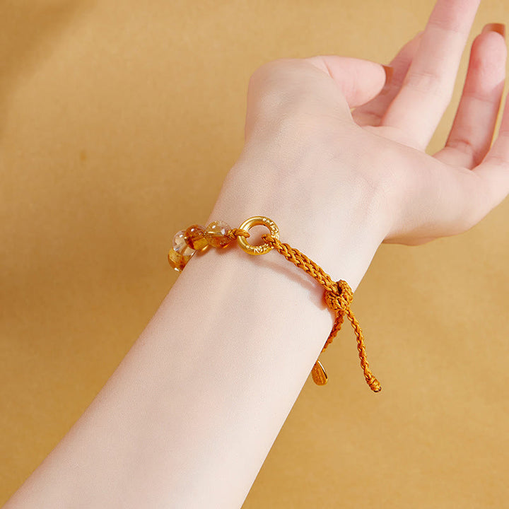 Buddha Stones 925スターリングシルバー 天然シトリン ホワイトクリスタル ピースバックル 意味 福 性格 保護 編み込み ストリングブレスレット