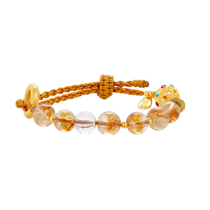 Buddha Stones 925スターリングシルバー 天然シトリン ホワイトクリスタル ピースバックル 意味 福 性格 保護 編み込み ストリングブレスレット