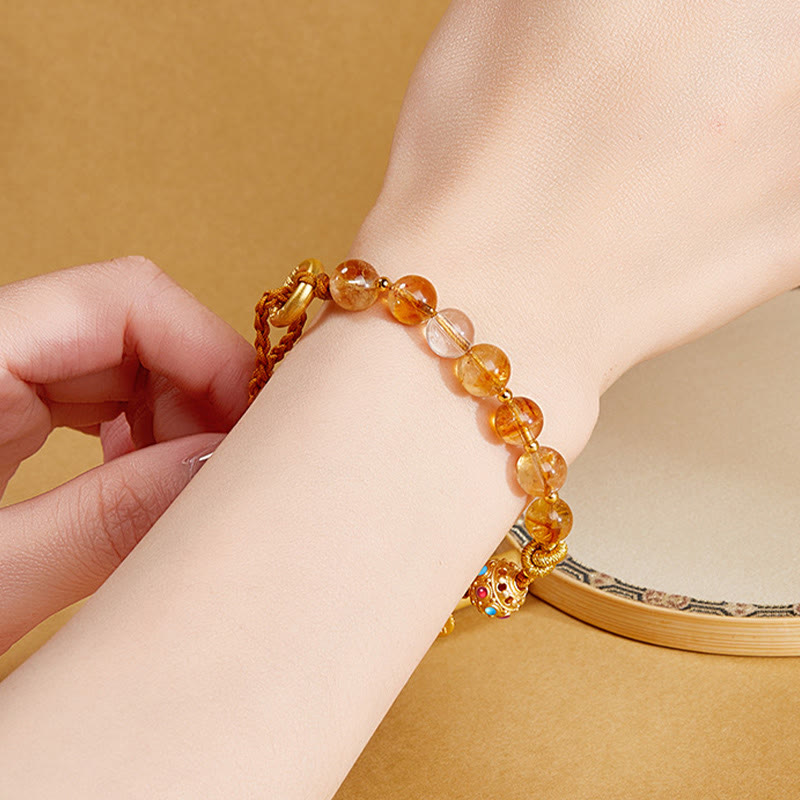 Buddha Stones 925スターリングシルバー 天然シトリン ホワイトクリスタル ピースバックル 意味 福 性格 保護 編み込み ストリングブレスレット