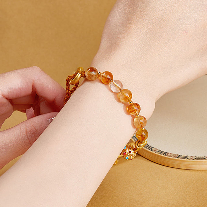 Buddha Stones 925スターリングシルバー 天然シトリン ホワイトクリスタル ピースバックル 意味 福 性格 保護 編み込み ストリングブレスレット