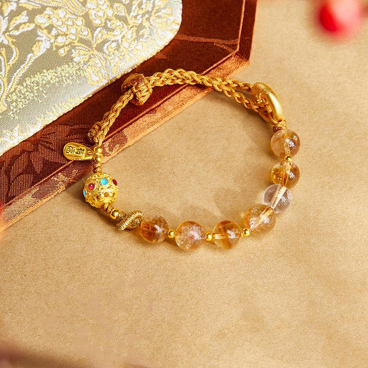 Buddha Stones 925スターリングシルバー 天然シトリン ホワイトクリスタル ピースバックル 意味 福 性格 保護 編み込み ストリングブレスレット