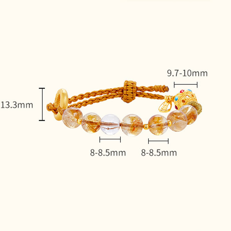Buddha Stones 925スターリングシルバー 天然シトリン ホワイトクリスタル ピースバックル 意味 福 性格 保護 編み込み ストリングブレスレット