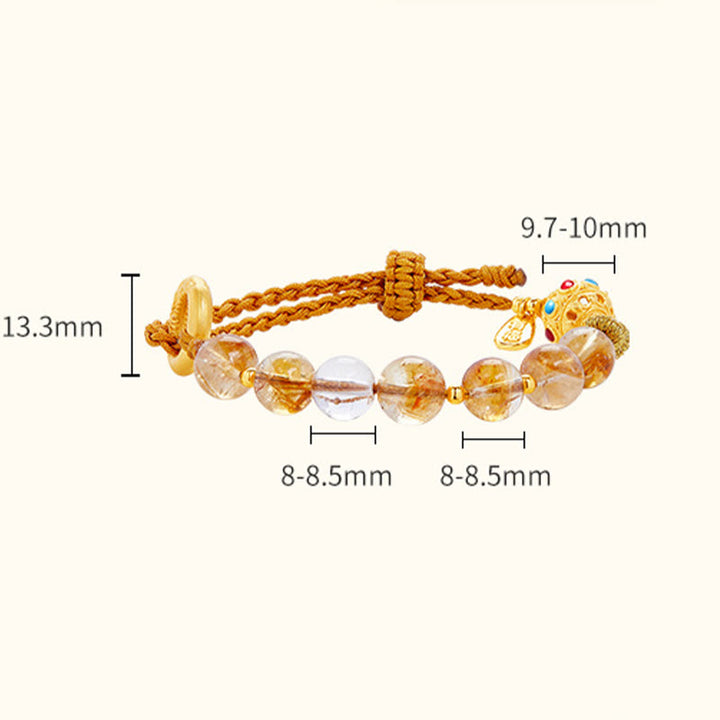 Buddha Stones 925スターリングシルバー 天然シトリン ホワイトクリスタル ピースバックル 意味 福 性格 保護 編み込み ストリングブレスレット