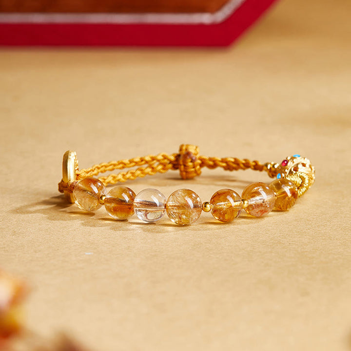 Buddha Stones 925スターリングシルバー 天然シトリン ホワイトクリスタル ピースバックル 意味 福 性格 保護 編み込み ストリングブレスレット