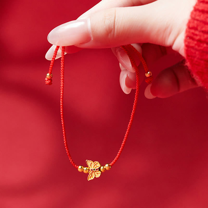 Buddha Stones999スターリングシルバー バタフライレッドストリング ストレングスブレスレット