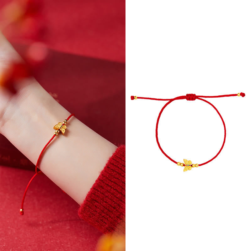 Buddha Stones999スターリングシルバー バタフライレッドストリング ストレングスブレスレット