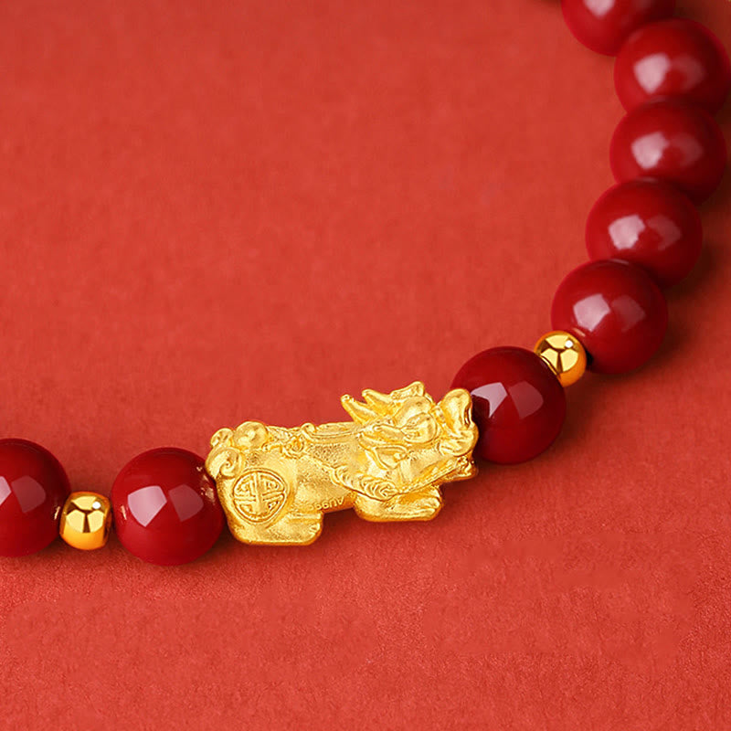 Buddha Stones999ゴールド 5Dハードゴールド 辰砂 貔貅 カームブレスレット - image 3