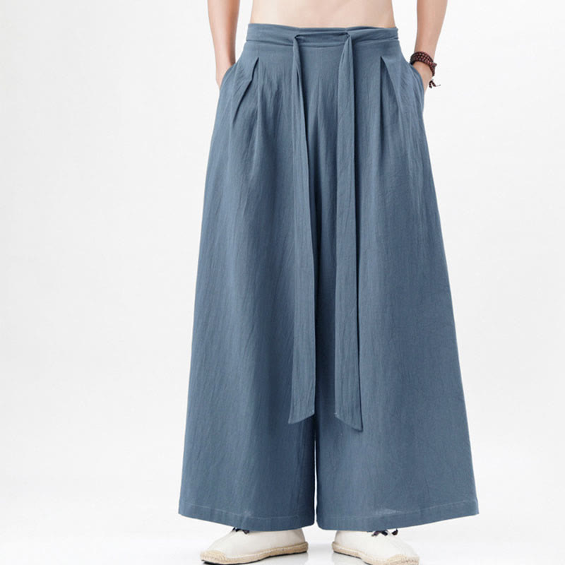 Buddha Stones春 カジュアル スポーツ ドローストリングデザイン メンズ コットンリネン ワイドレッグパンツ ポケット付き - image 5